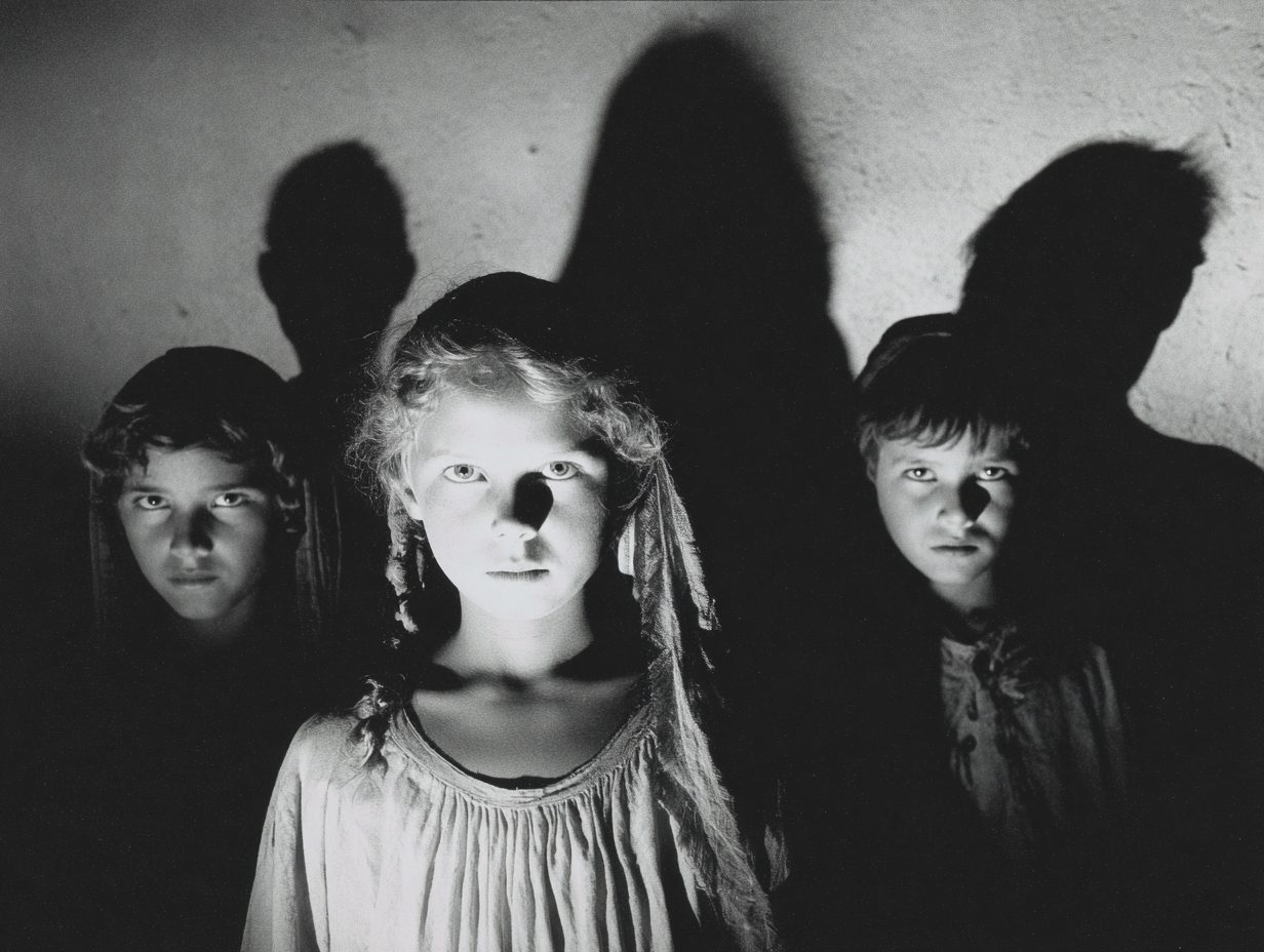 Andalusian children standing in shadow.