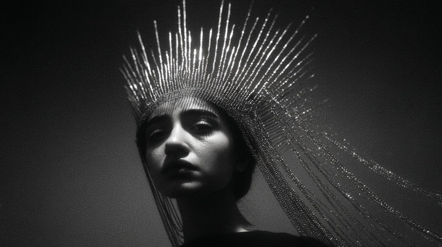 A woman wearing a crown of spikes.